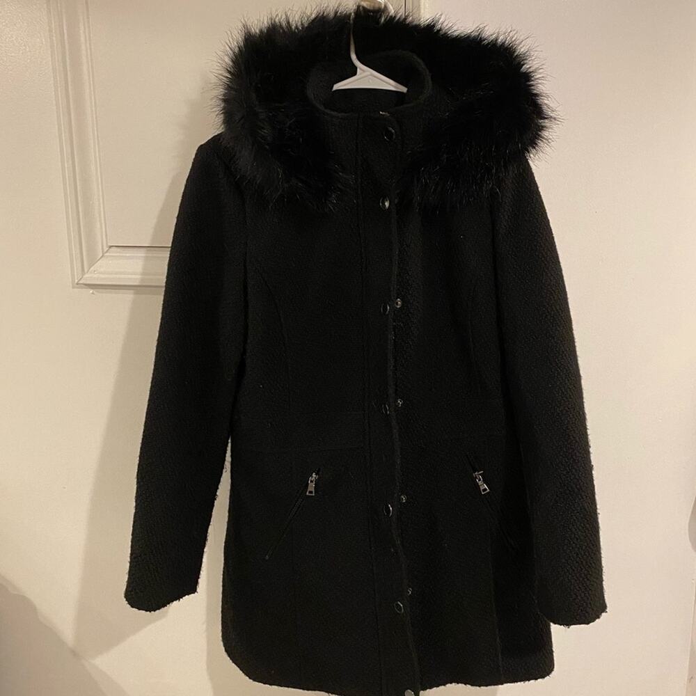 INC International Concepts Plaid Walker Coat M Black